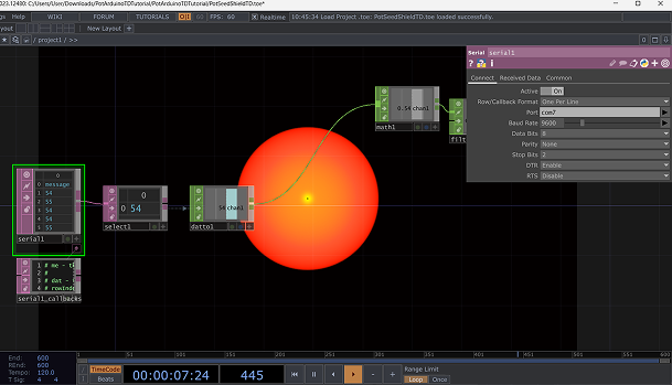 After, I figured out how to change the port on Touch Designer to match the port my Arduino was connected to, and I was able to get the data from the Arduino to be picked up in Touch Designer.