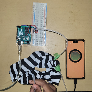 I connected the physical objects (my prototype, Arduino) to my digital objects (ProtoPie) and used the design my teammate created in order to test if the connection between the physical and digital objects would function. The ProtoPie software was able to successfully pick up the data from the Arduino, though the connection between my prototype trying to add air pressure and the Arduino wasn’t working correctly, so I was unable to make a change to the pressure that the sensor would pick up.
